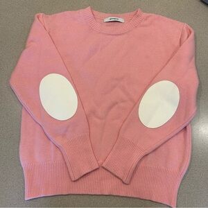 Gimaguas Pink Crew Neck Sweater with White Elbow Patches